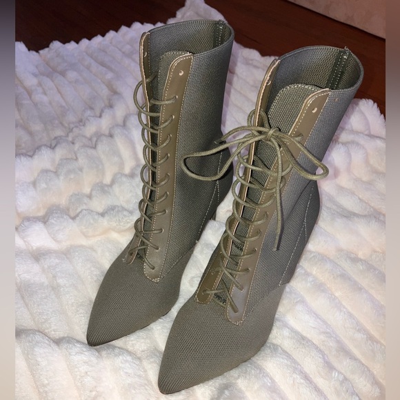 Charles David Piranha Stretch Knit- leather Booties in Olive - Picture 1 of 8